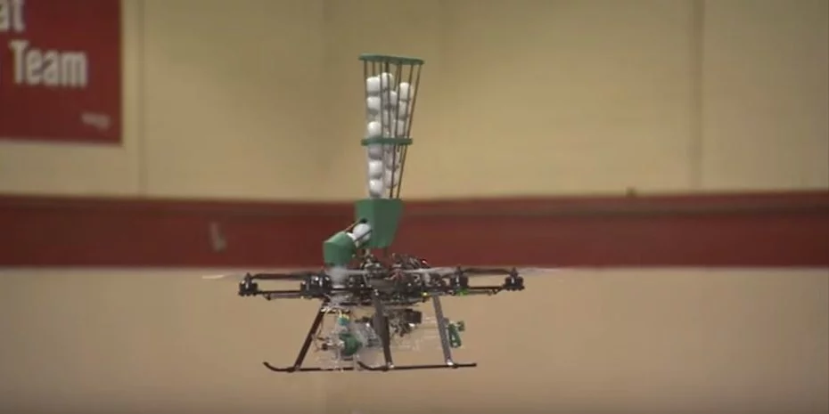 The fire-starting drones carry a basket full of ping-pong like balls full of potassium permanganate powder