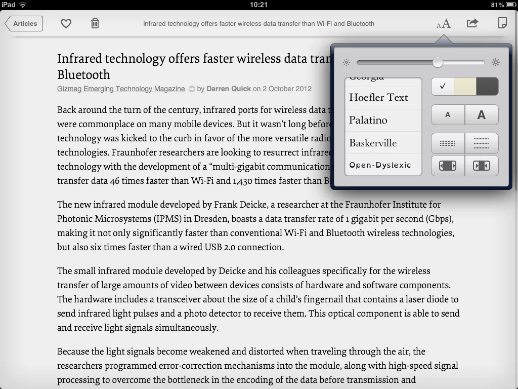 Popular read-it-later app Instapaper now supports OpenDyslexic
