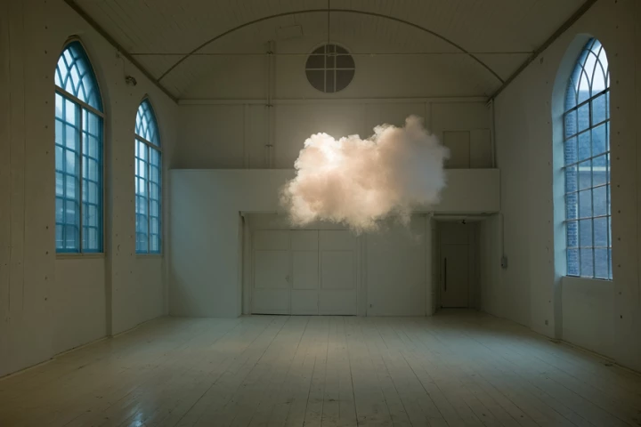 Nimbus II by Berndnaut Smilde, created using a smoke machine and closely controlling the atmospheric and lighting conditions in the room (Photo: Berndnaut Smilde)