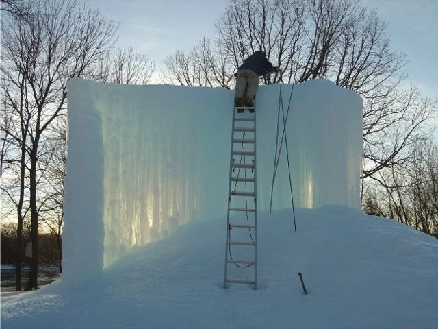 Roger Hanson uses water from his home's geothermal heating system to create elaborate ice sculptures in his backyard