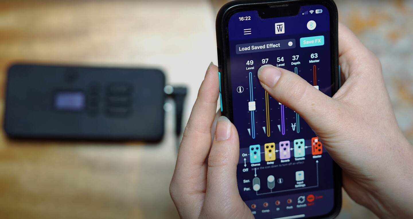 The ToneWoodAmp 2 can pair over Bluetooth with a mobile app to adjust effects, dial in EQ, manage presets and tweak dynamics