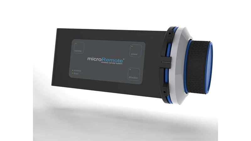 The Redrock MicroRemote control unit, shown without the iPhone installed
