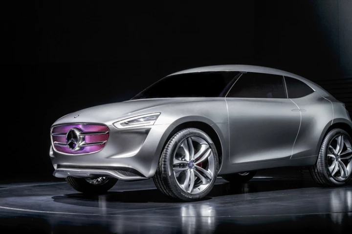 The Mercedes-Benz Vision G-Code concept car has multi-voltaic silver paint that harvests solar and wind energy