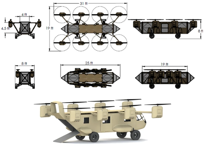 The AT Black Knight Transformer technology demonstrator (top) and the AT Black Knight Transformer operational concept vehicle (bottom) with turbo diesel engines