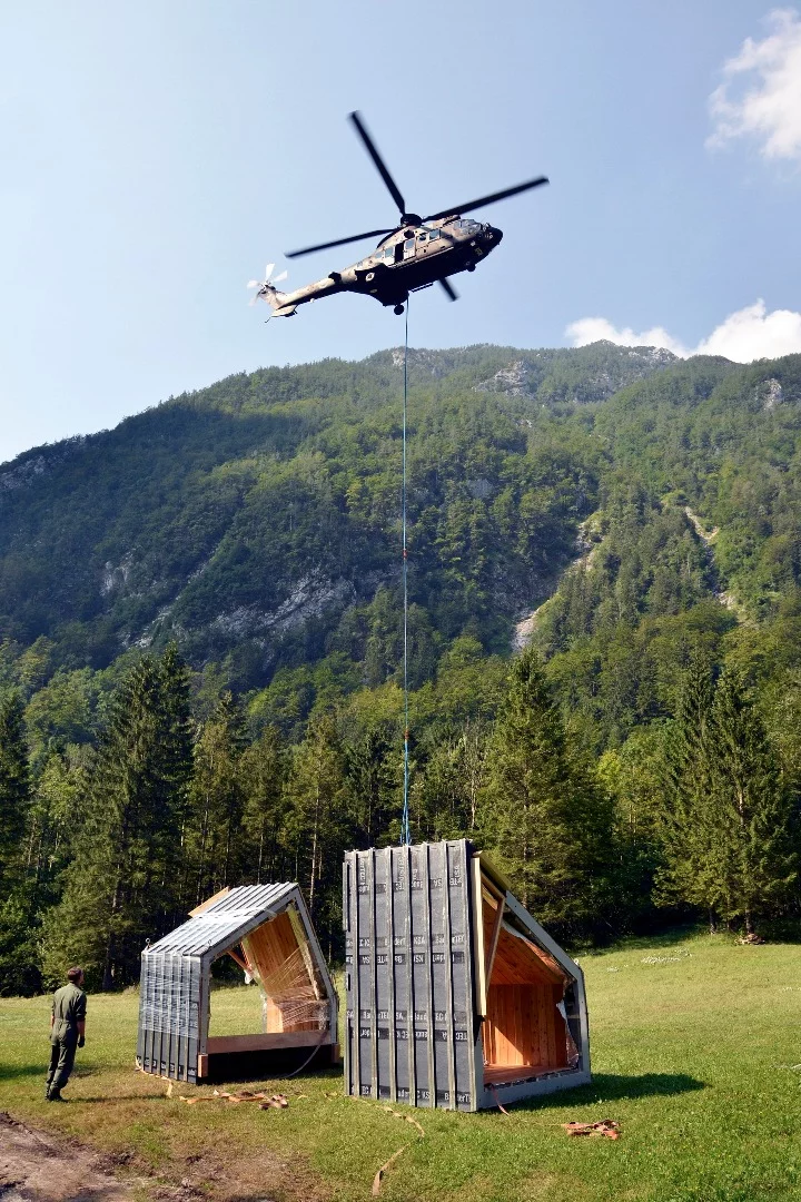 The modular shelter was broken down into three sections and flown into its new home by helicopter