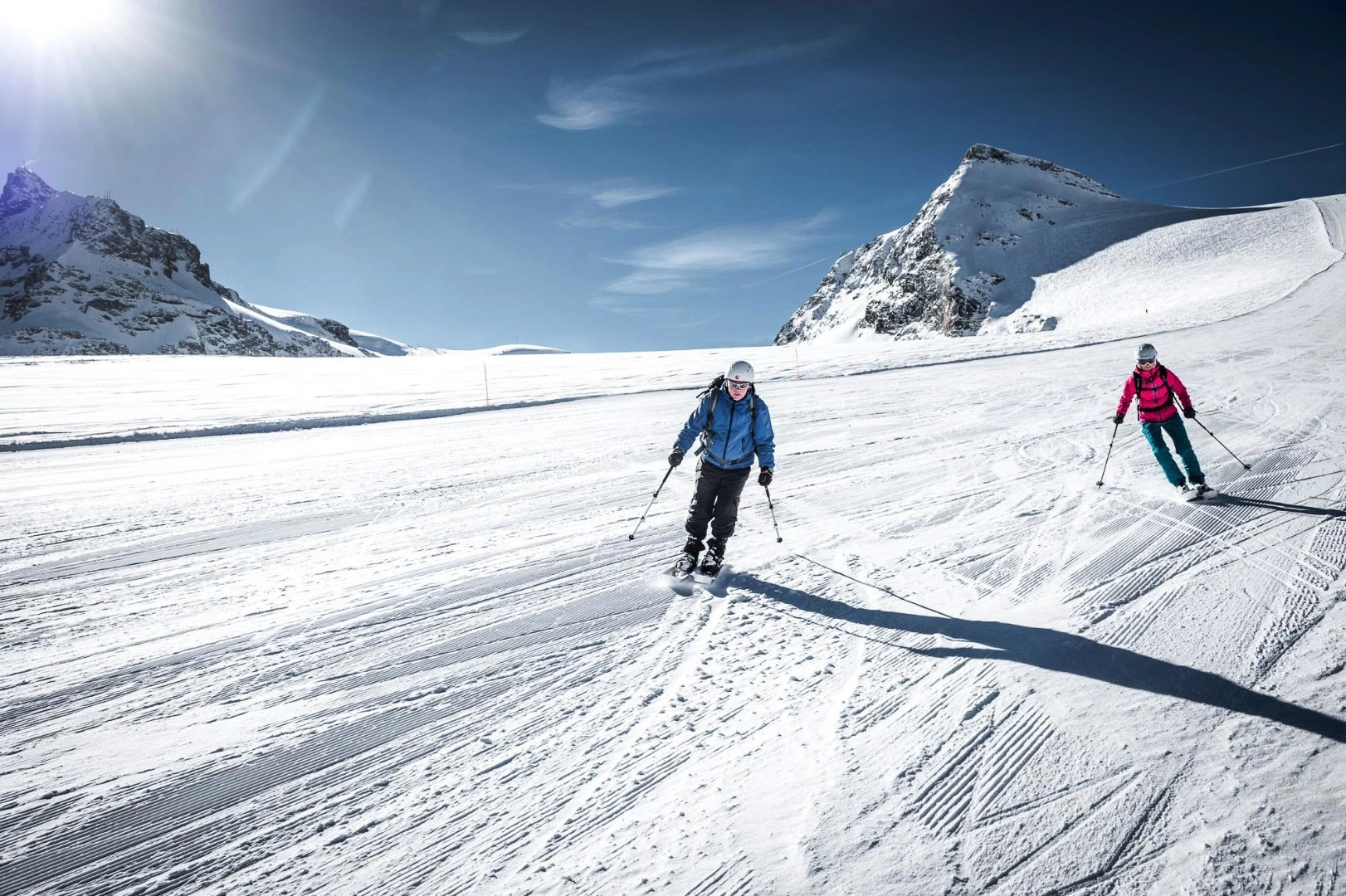 Instead of walking down, as with snowshoes, the Crossblader skis down