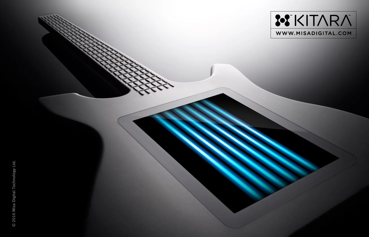 The 8-inch multi-touch display can render a representation of the six guitar strings to offer a familiar playing experience
