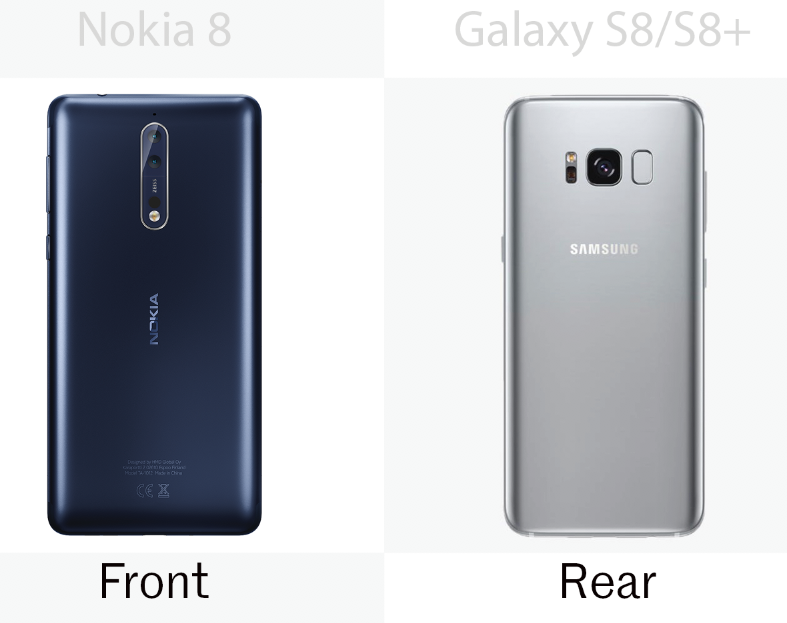 Fingerprint scanner location for the Nokia 8 and the Samsung Galaxy S8/S8+