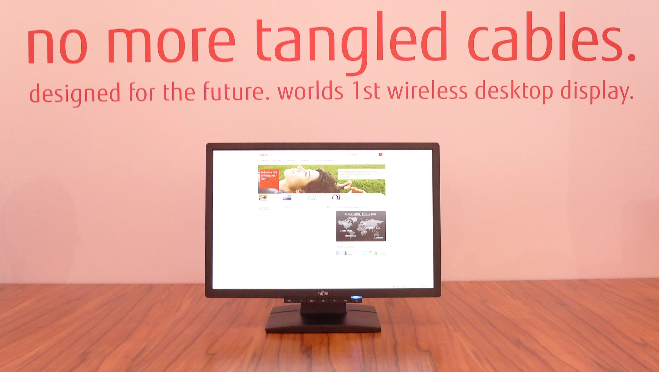 Look - no wires: the Fujitsu wireless monitor on display at CeBIT 2011