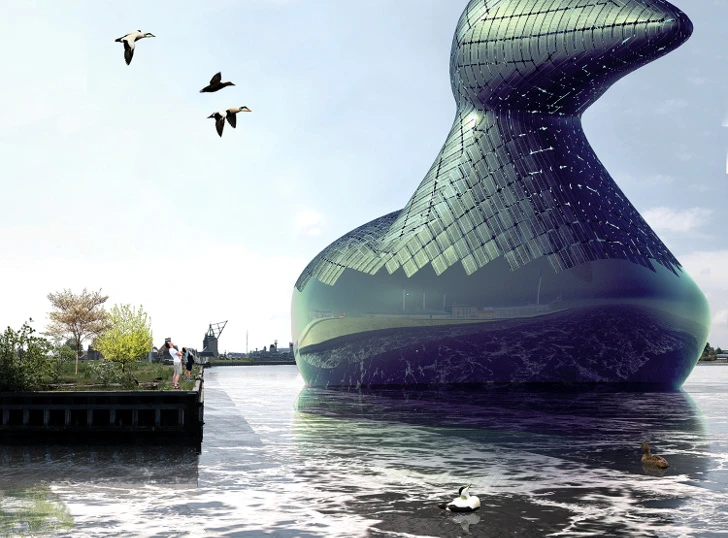 The giant floating Energy Duck concept by artists Hareth Pochee, Adam Khan, Louis Leger and Patrick Fryer