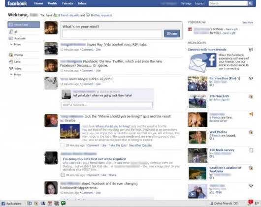 The new facebook homepage