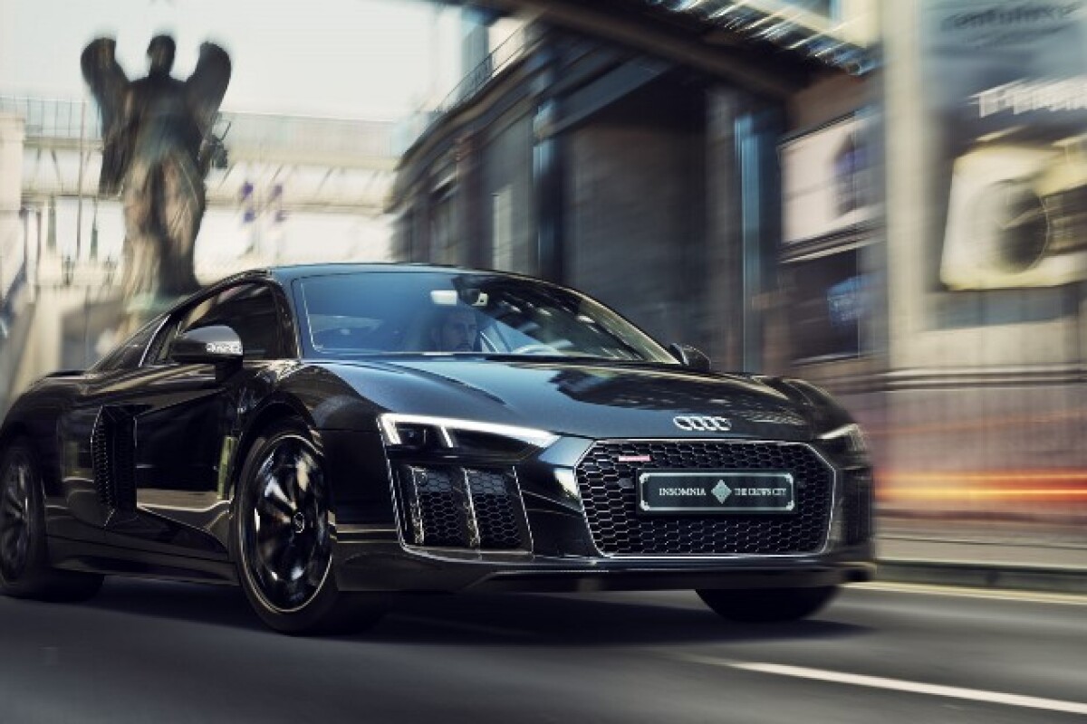 The Audi R8 Star of Lucis in an action scene from Kingsglaive: Final Fantasy XV