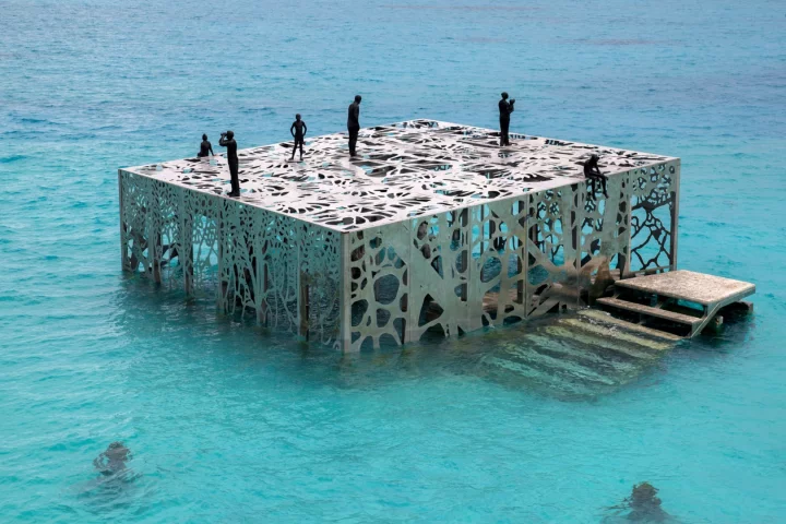 This is the first art gallery that is designed to be semi-submerged and visitors must swim out to explore it