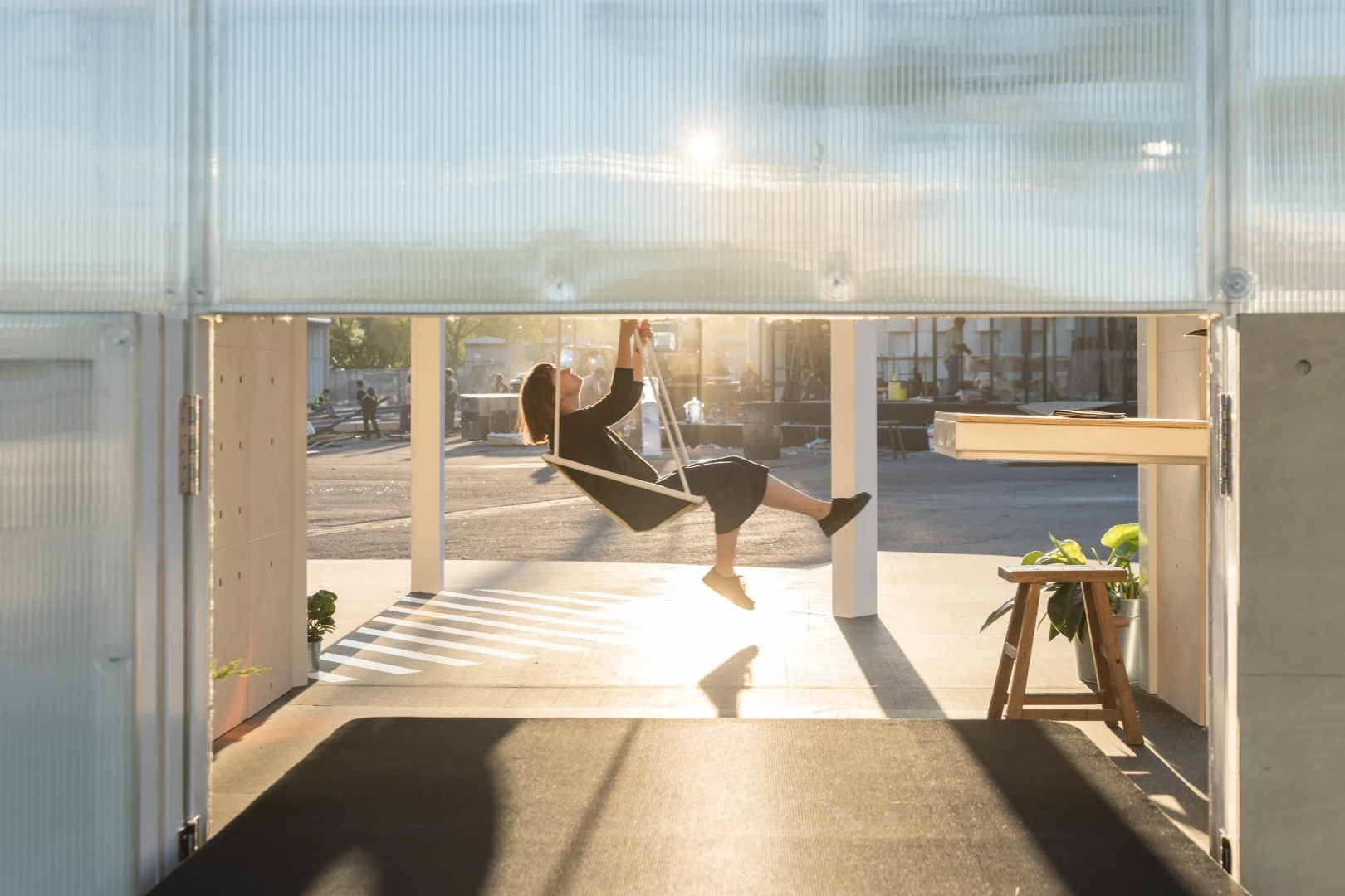 A swing adds to the playfulness factor in the Mini Living Urban Cabin Beijing