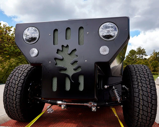 The 3D-printed utility vehicle is currently configured with a 14 kWh battery