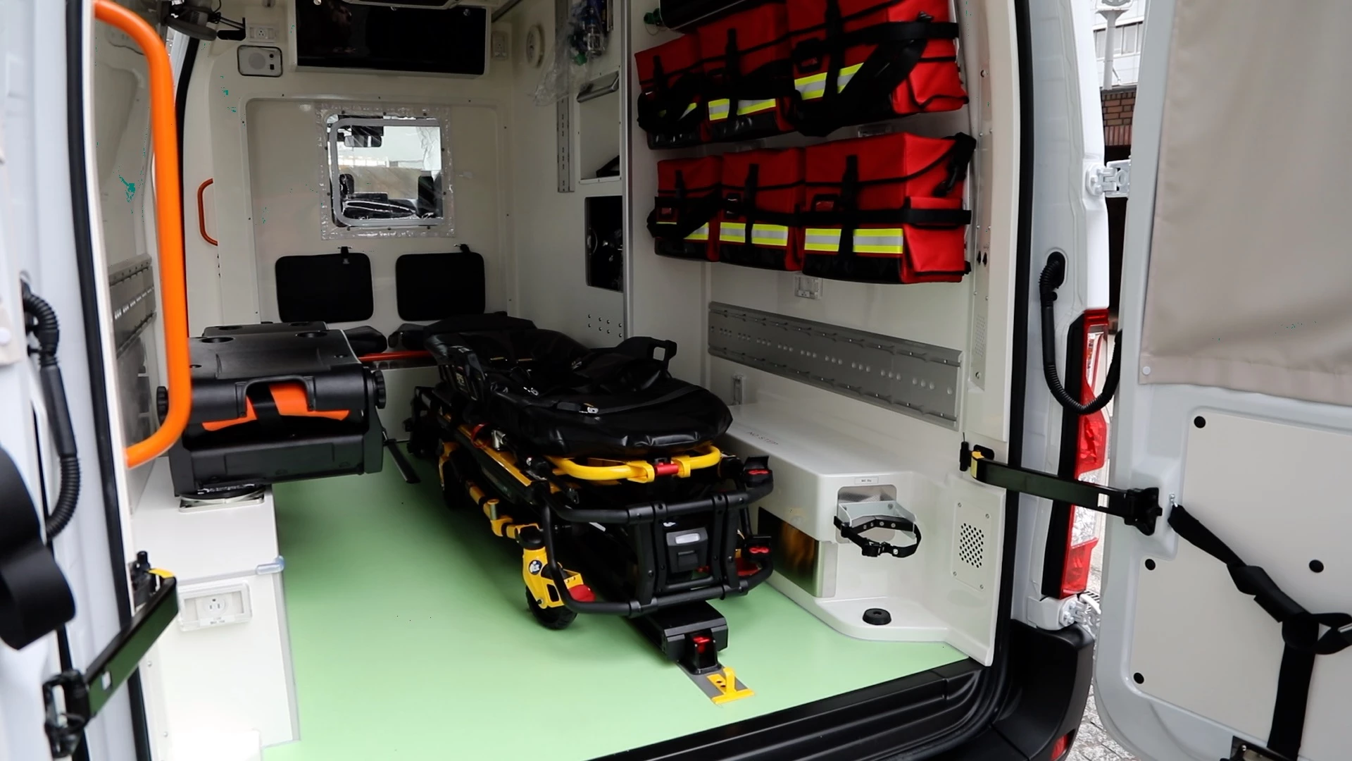The electric ambulance is home to an electric stretcher