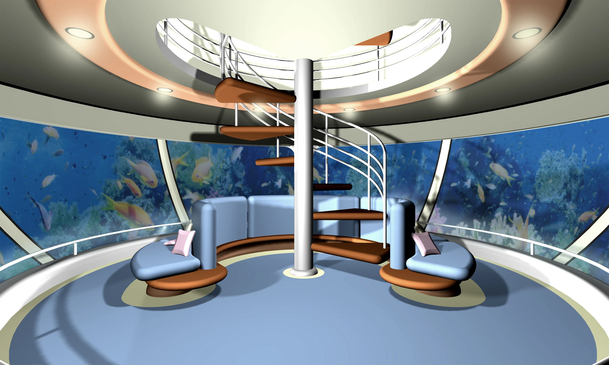 "Jelly Fish" anchored suite lower deck lounge (Image by Giancarlo Zema Design Group)