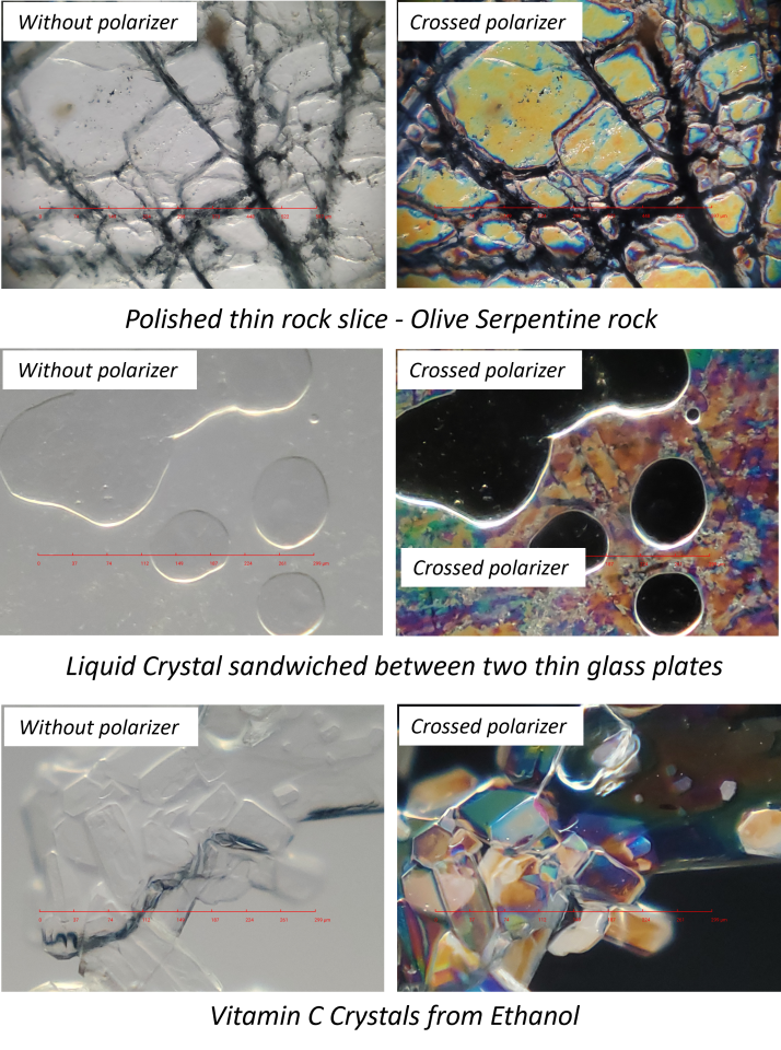 The polarizing function brings birefringent materials into view