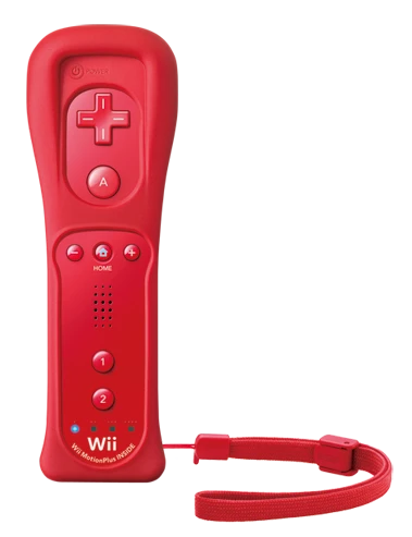 The Wii Mini comes packaged with a matching red Wii MotionPlus controller and Nunchuk