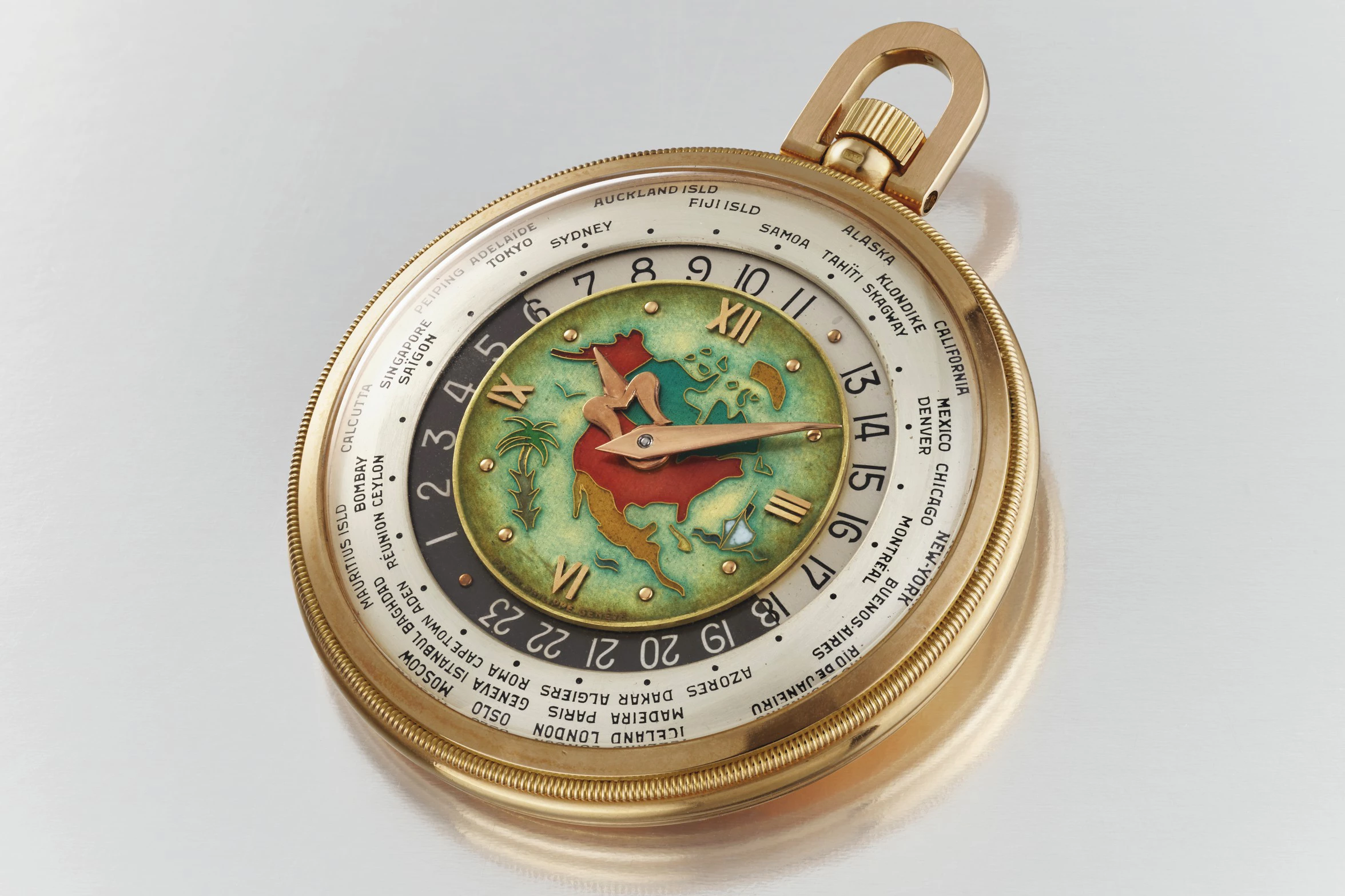 This Pink Gold 1948 Patek Philippe World Time pocket watch is one of only four known. It sold for CHF 1,170,000 ($1,299,856) at Christie's on 10 May 2021
