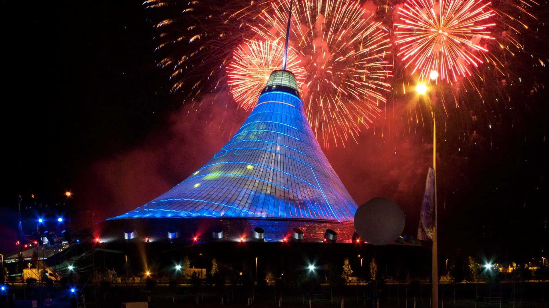 The Khan Shatyr Entertainment Center was completed in 2010 in Kazakhstan. The giant tent connects to the country's history of the tent as a nomadic building