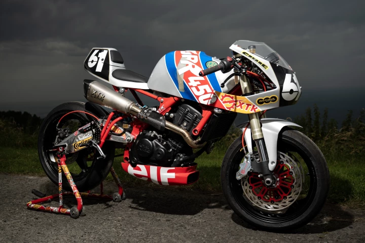 Aptly called "GRR," this exotic custom is a one-off supermono sportsbike based on the Royal Enfield Guerrilla 450
