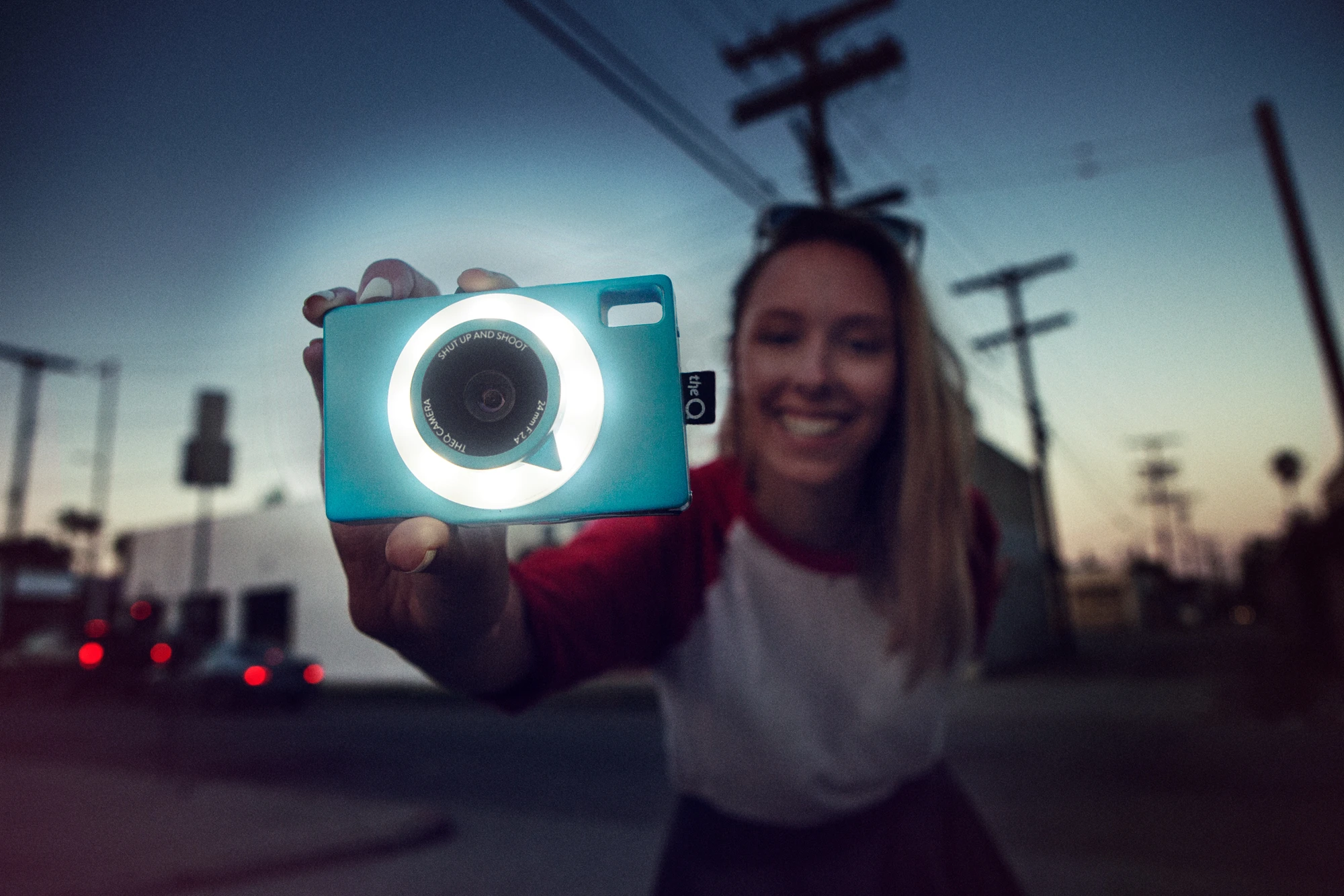 theQ has a built-in eight segment LED flash ring that sits back behind, and surrounds, the camera's 24 mm f2.4 wide-angle lens
