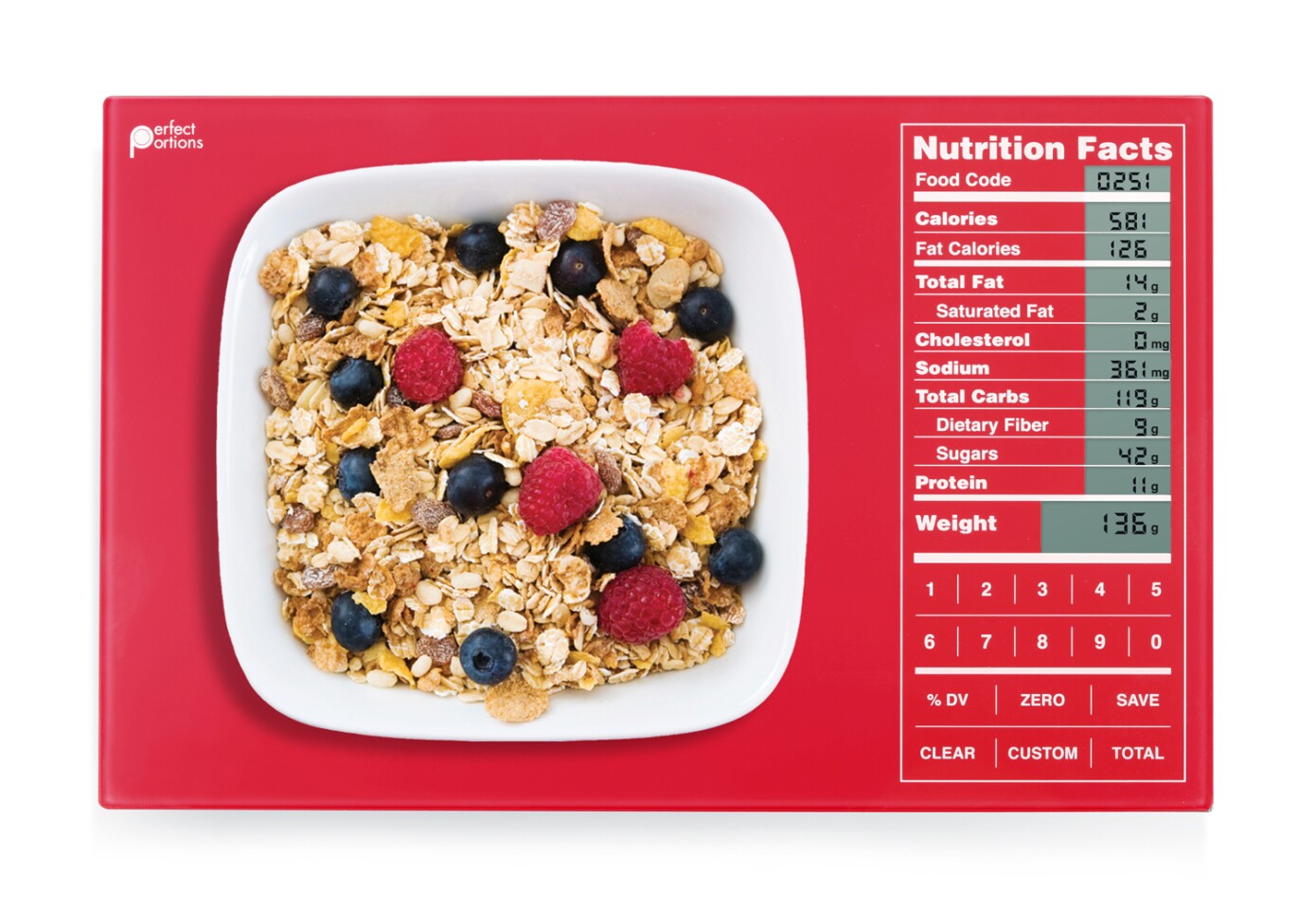 Perfect Portions food scale features built-in nutrition guide