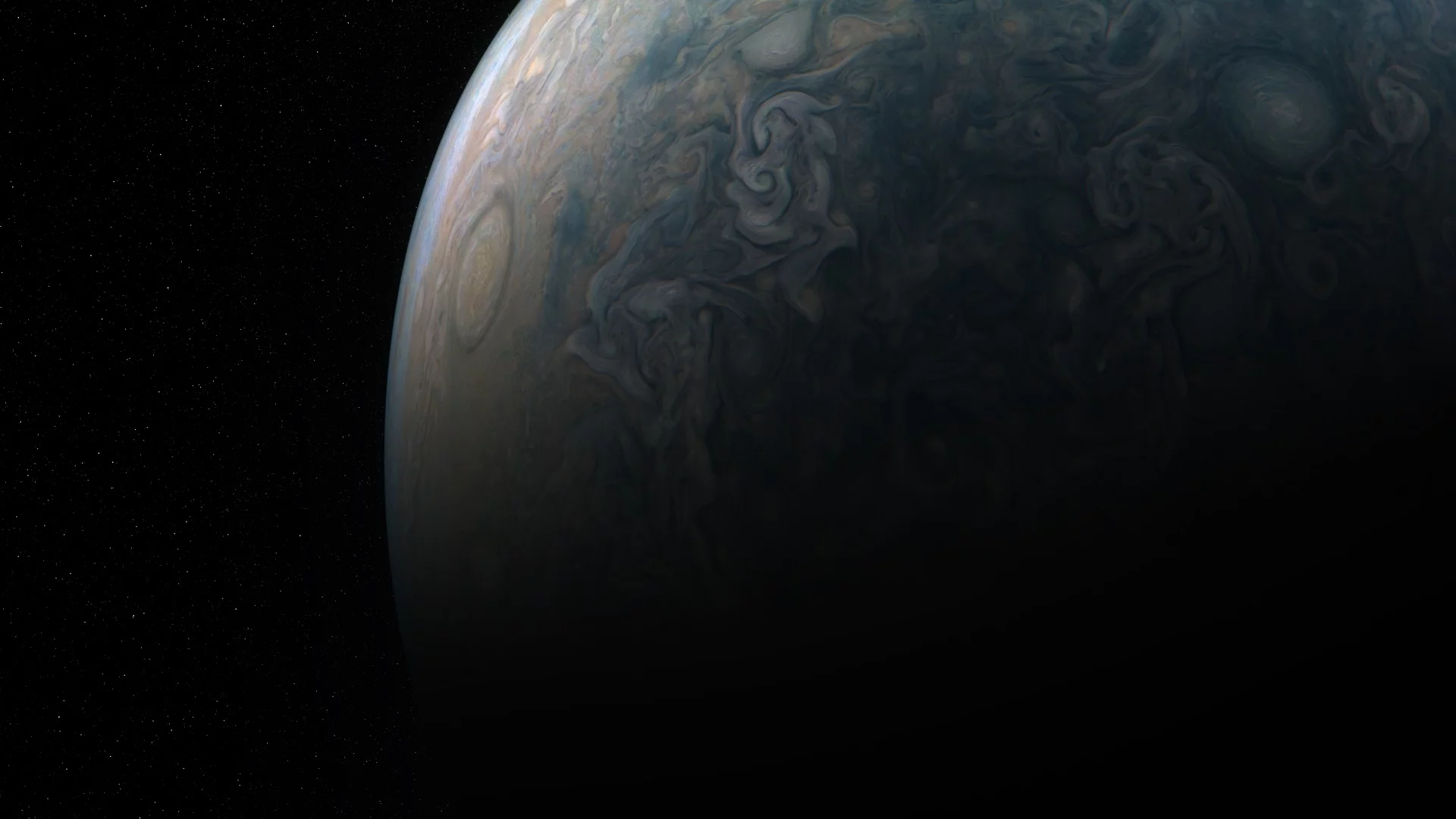 The image was taken at 10 p.m. PDT on July 15, 2018 (1 a.m. EDT on July 16), as the spacecraft performed its 14th close flyby of Jupiter. At the time, Juno was about 10,600 miles (17,000 kilometers) from the planet's cloud tops, above a latitude of 59 degrees