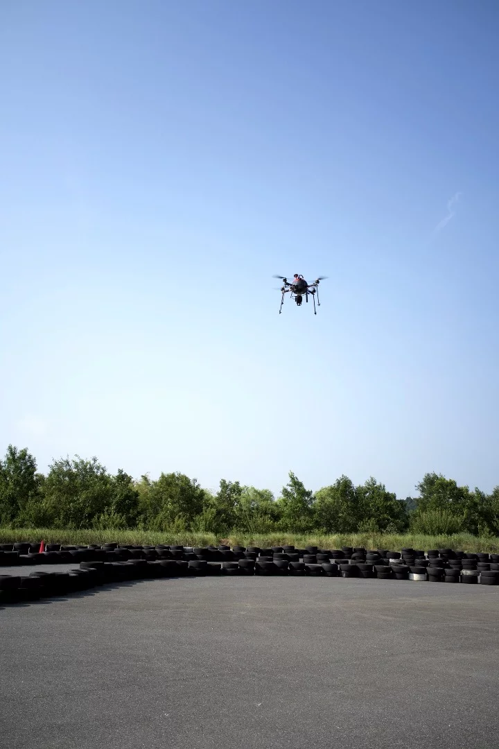 The AS-MC01-P quadcopter in flight