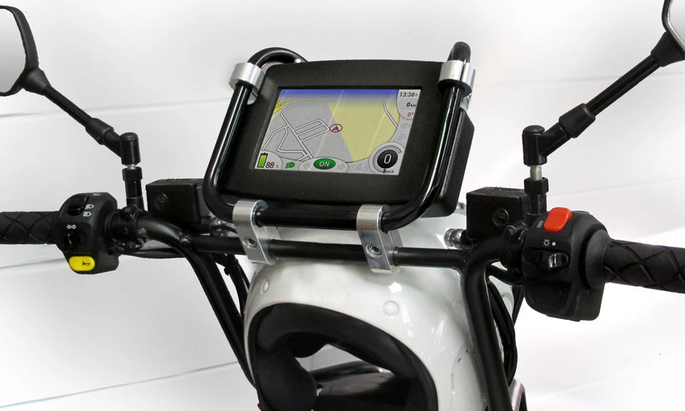 The scooters include an on-board screen for navigation