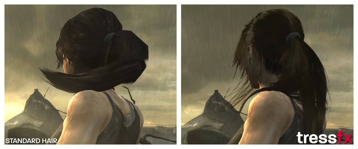 This before-and-after comparison demonstrates the impact TressFX will have on real-time graphics