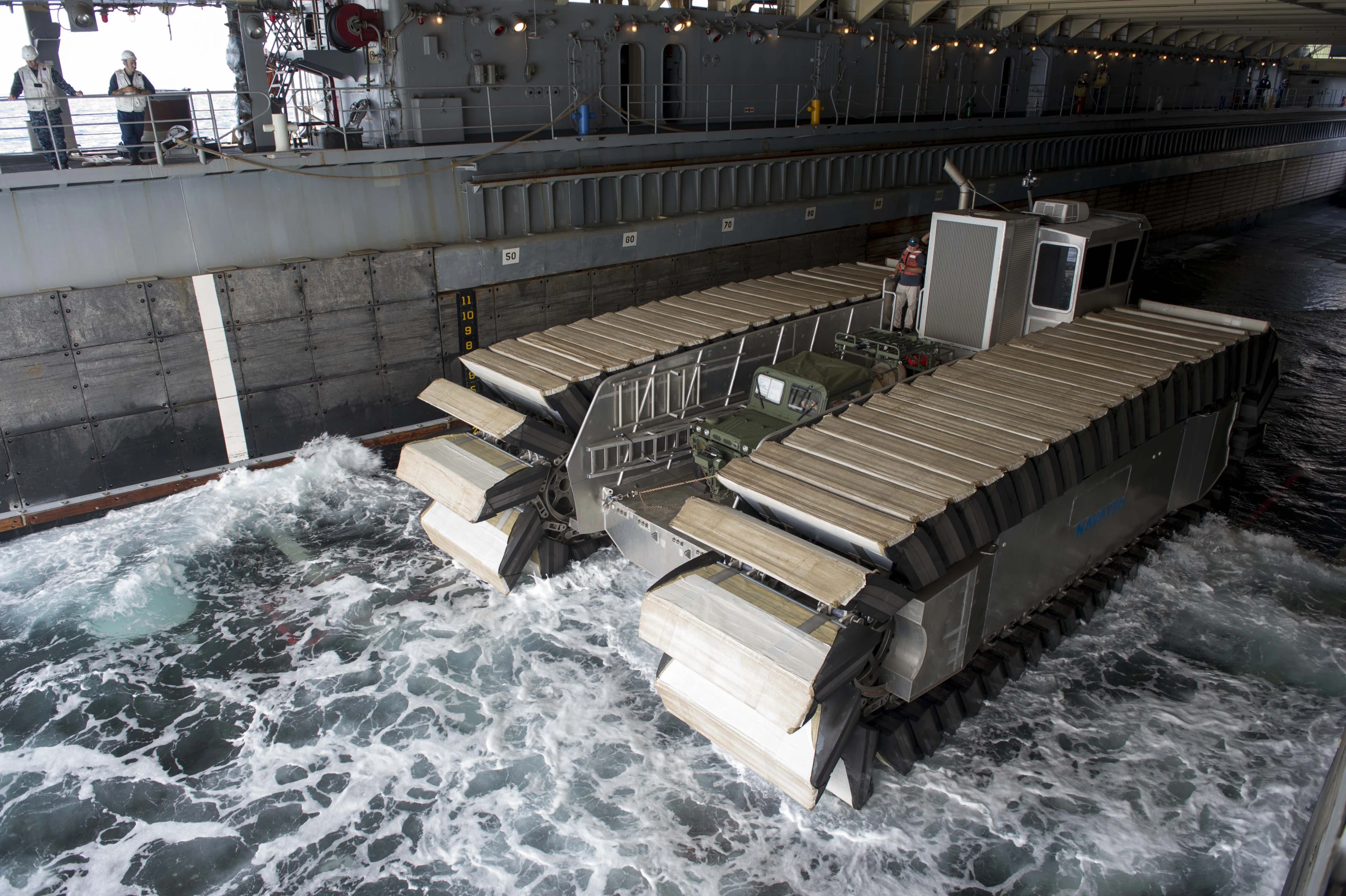 The UHAC docking in the USS Rushmore's well dock