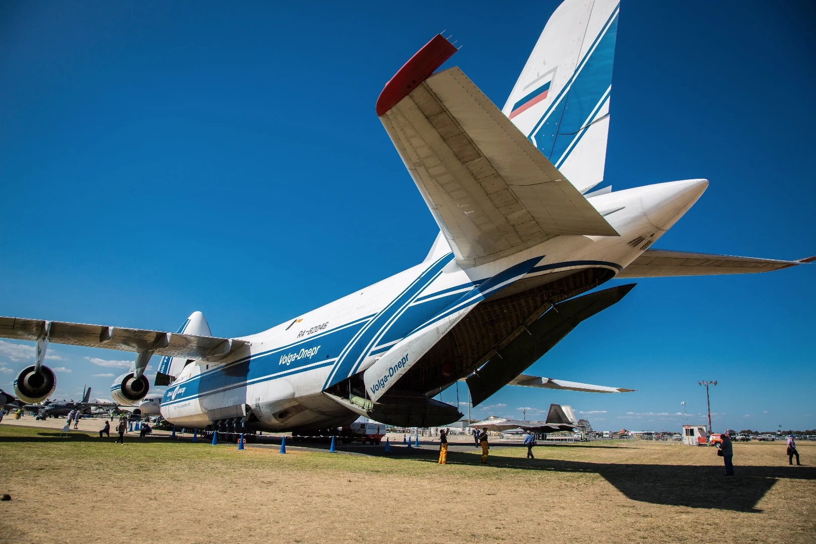 The giant Antonov 124-100 cargo plane, with its flip-top head