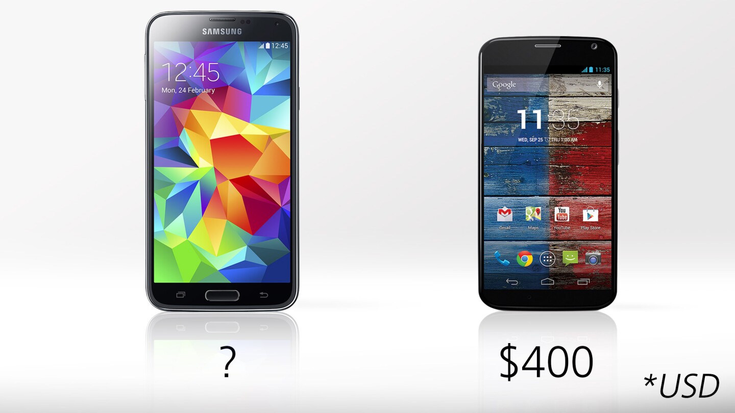 We still don't know how much the GS5 will cost, but it's hard to beat the Moto X's US$400 off-contract starting price