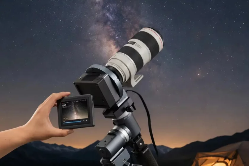 The ArcBlue C42 combines a full-frame astro camera, open optical system, tracking mount, and detachable touchscreen for live previews in the field