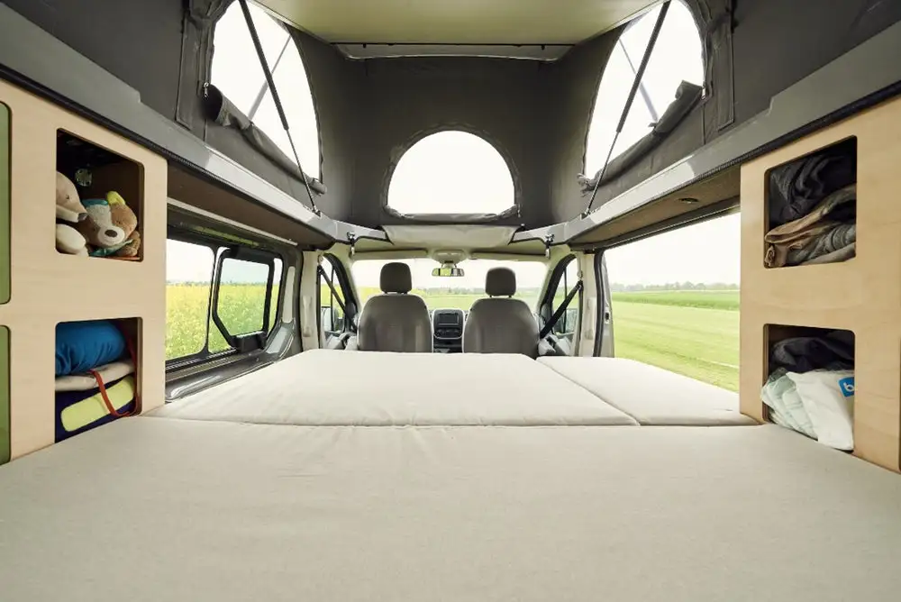 A look at the standard indoor bed on the Kompanja camper van