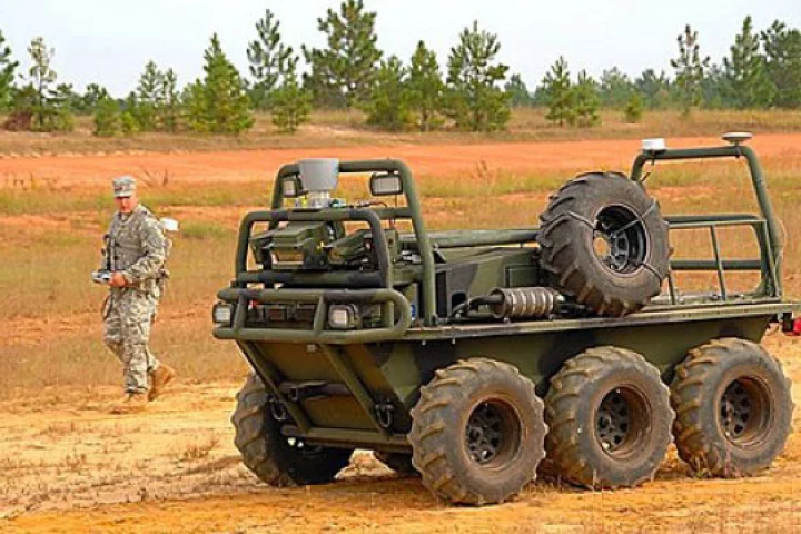 The SMSS can carry more than half a ton of warfighters' supplies, and autonomously follow the squad