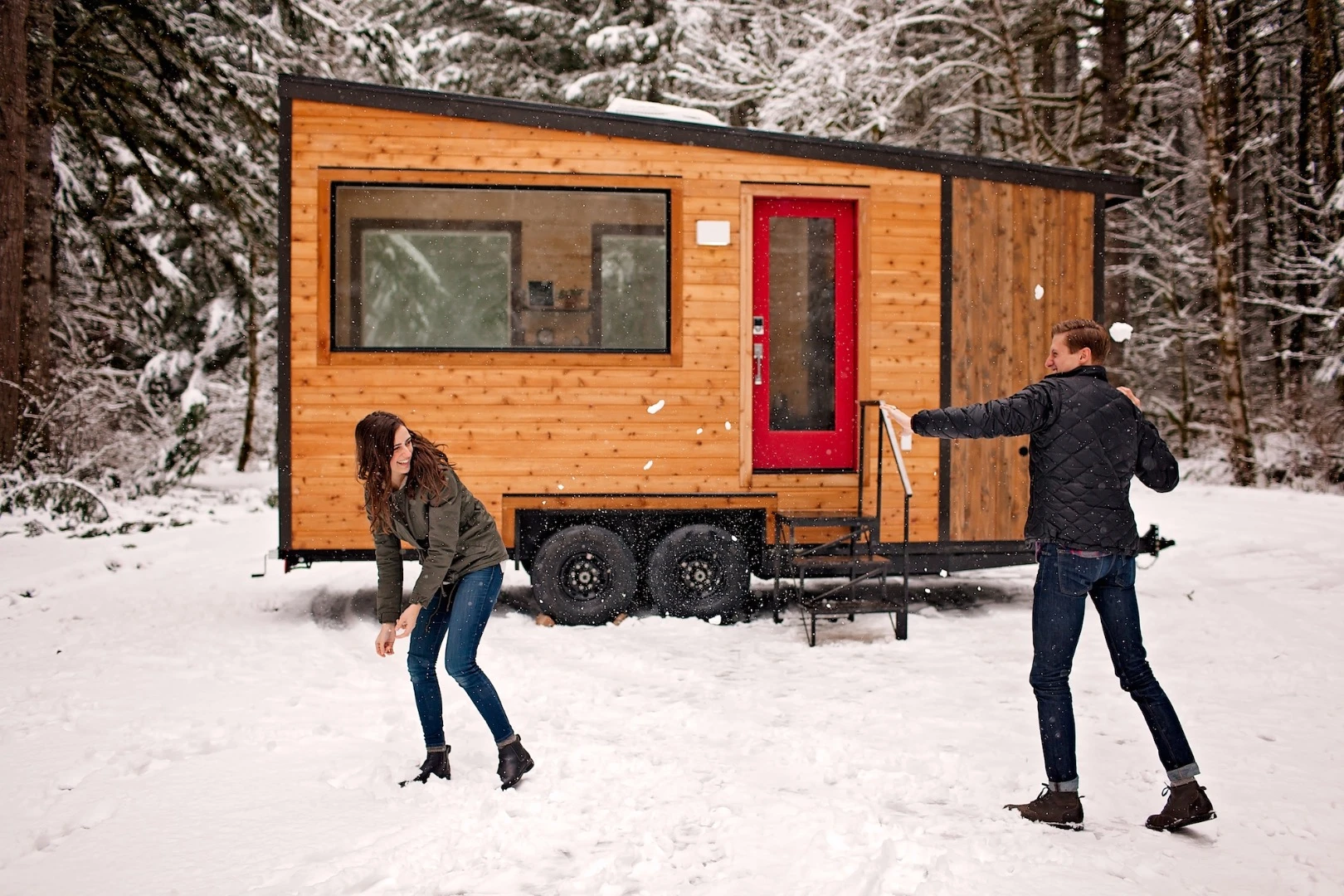 The Vantage is clad in tight knot cedar tongue and groove, with 1 x 4 board trim
