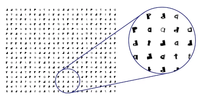 A sample of the letter-like characters that the new optical neural network chip was tasked with classifying