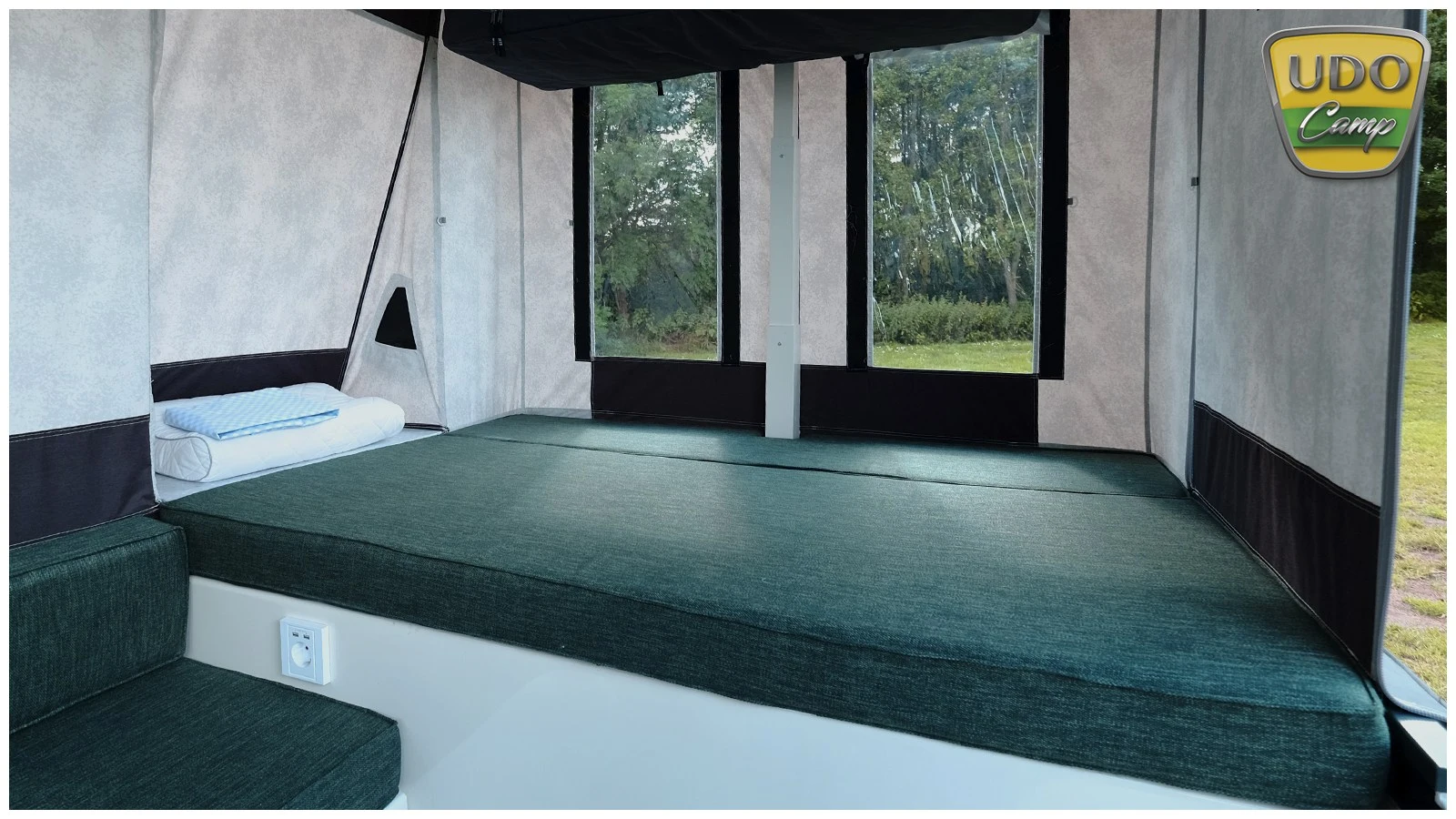 The smaller second bed is designed for two kids or an adult and one child – the extension panel on the side of the tent creates added length on part of the mattress