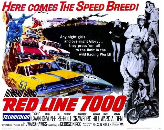 Movie poster for the Howard Hawk's feature film, "Redline 7000", the movie that feature the 1965 Shelby Cobra Daytona Coupe which was sold for US$7,685,000 in 2009 by Mecum Auctions