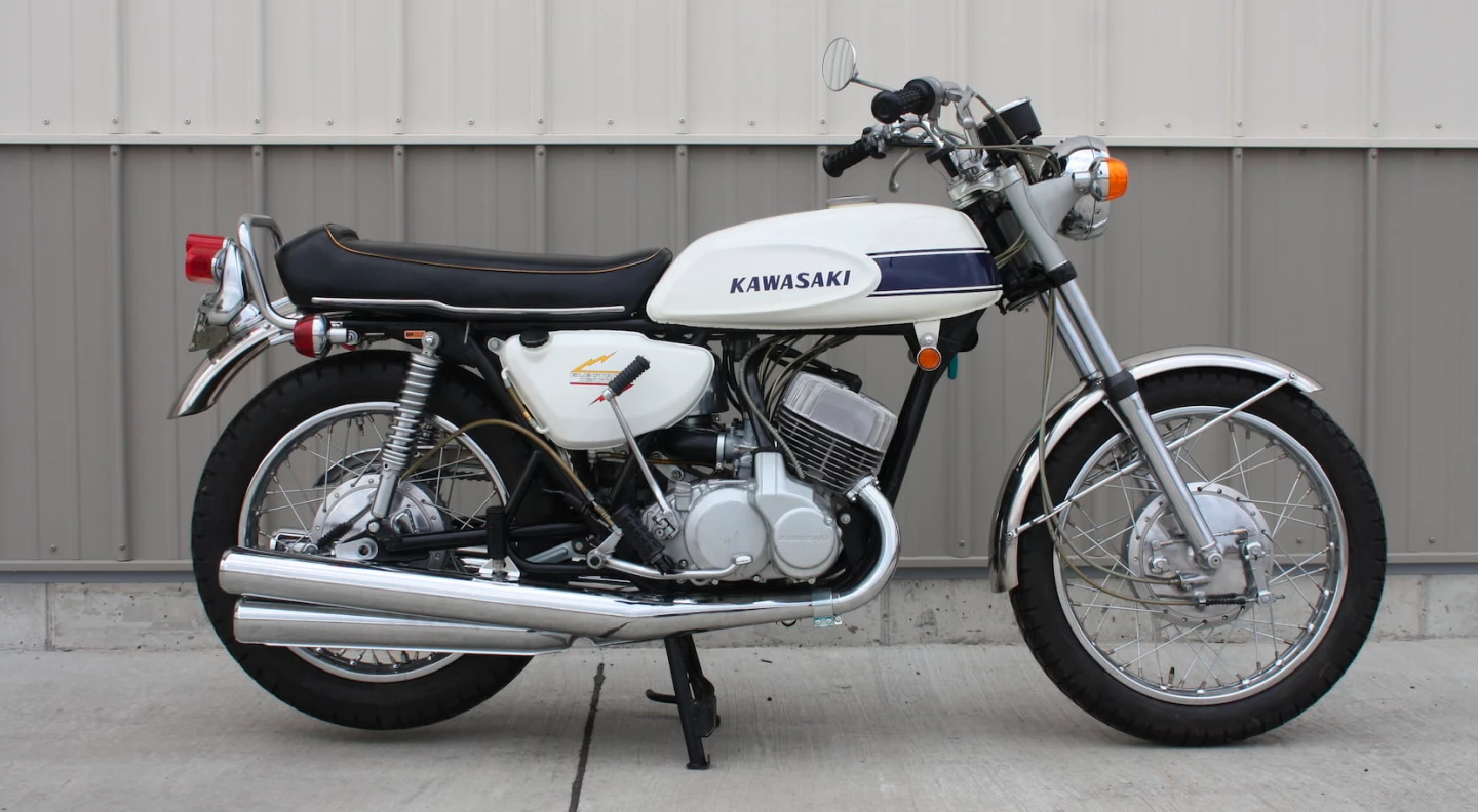 The Kawasaki Mach III was an incredibly fast motorcycle, but its reputation as a "widowmaker" seems to have enhanced its value. While this was the most expensive at $25,300, no less than three Kawasaki 500cc H1 Mach III triples sold for more than $20,000 in Vegas. The others sold for $20,900 and $20,350 respectively.