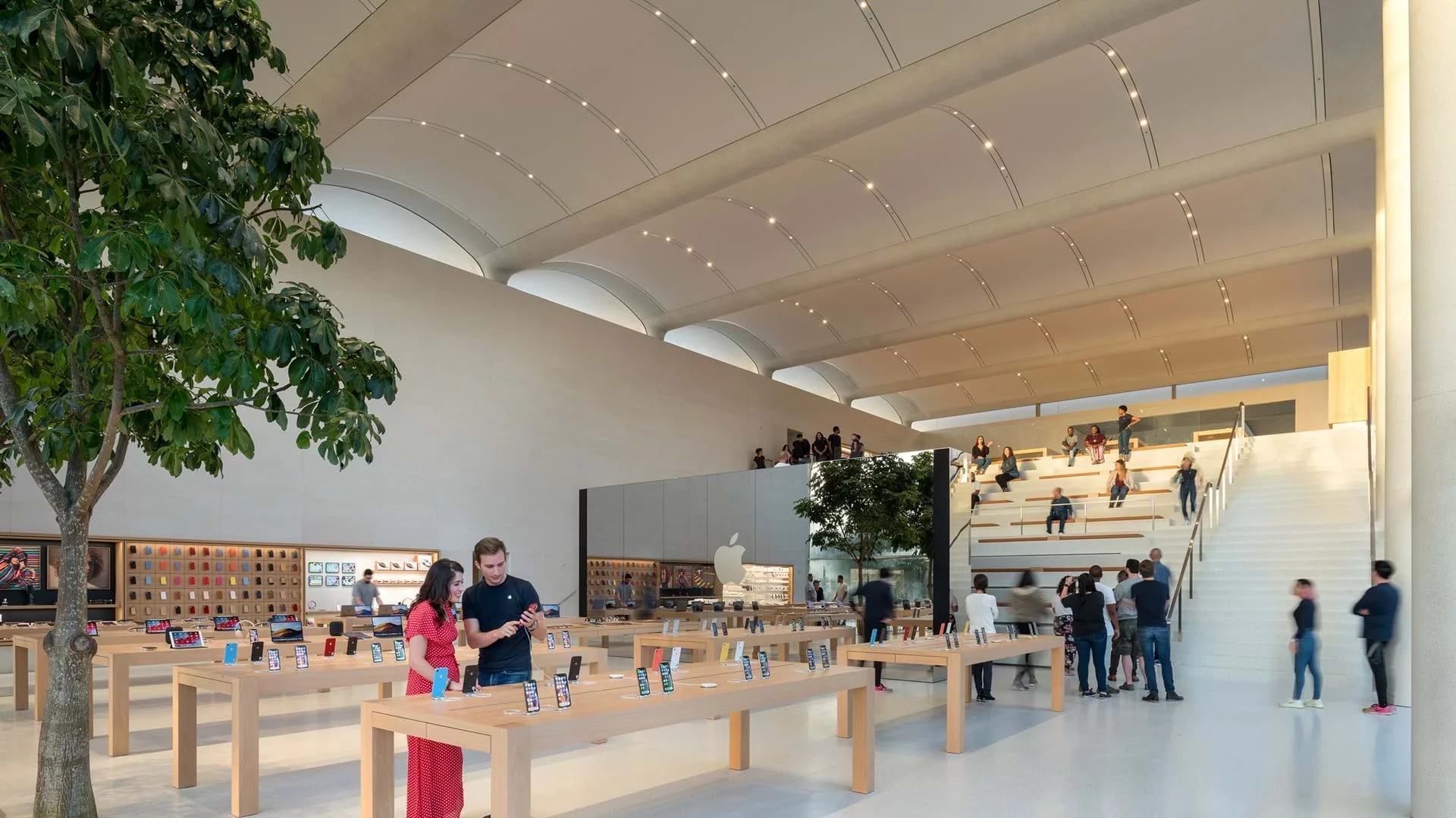 Apple Aventura's interior is largely given over to product displays