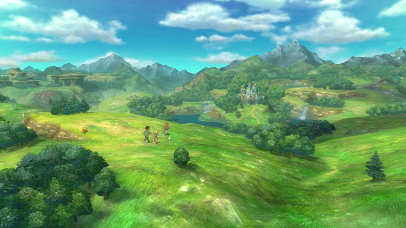 Our heroes are dwarfed by the expansive world map, similar to classic RPGs like Chrono Trigger
