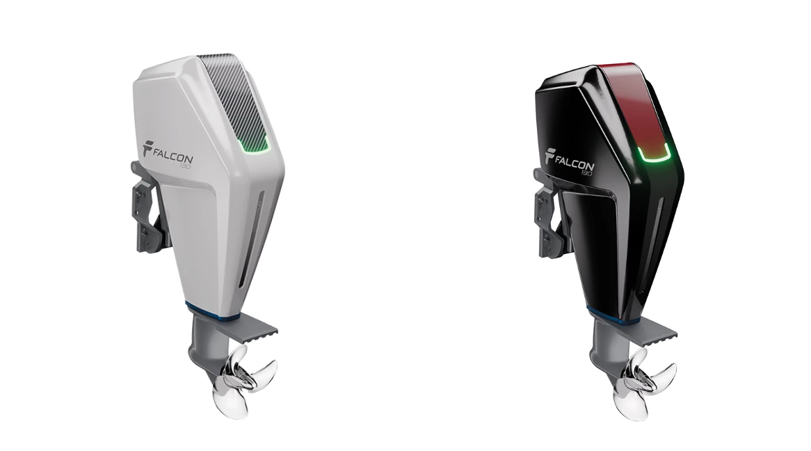 Available in black or white, the slim, streamlined Falcon 130 was developed from scratch as an all-electric unit with axial-flux motor power at its