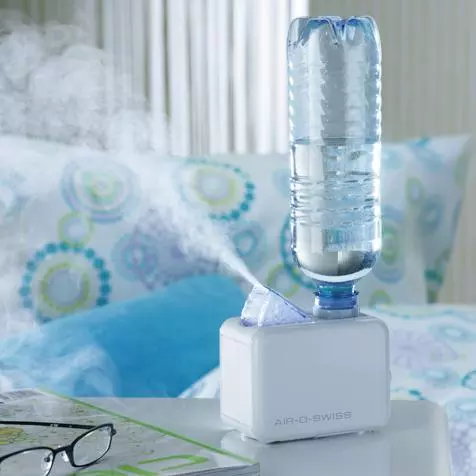 The Air-O-Swiss AOS 7146 Travel Ultrasonic humidifier utilizes a regular bottle of store-bought drinking water, and can reportedly be used across North America and Europe