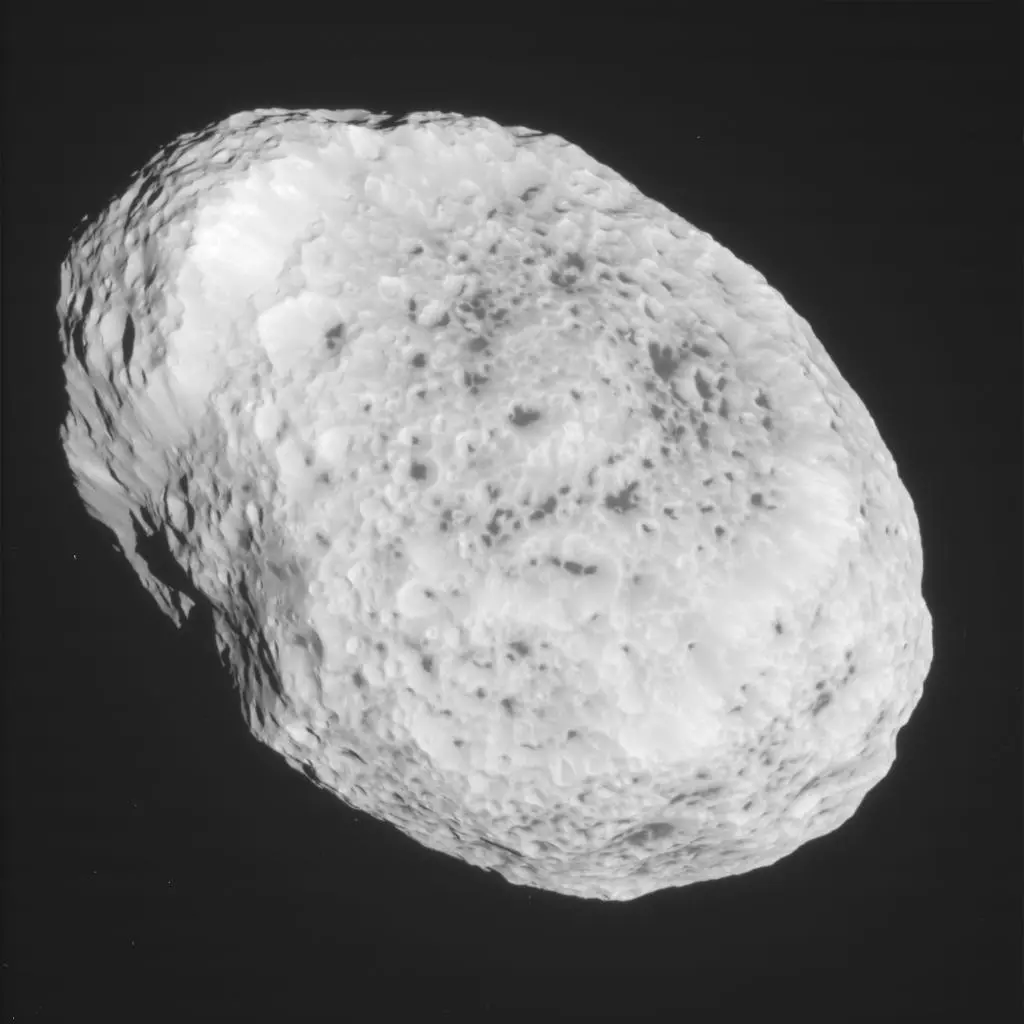 The Saturnian moon Hyperion, as imaged by the Cassini spacecraft on May 31