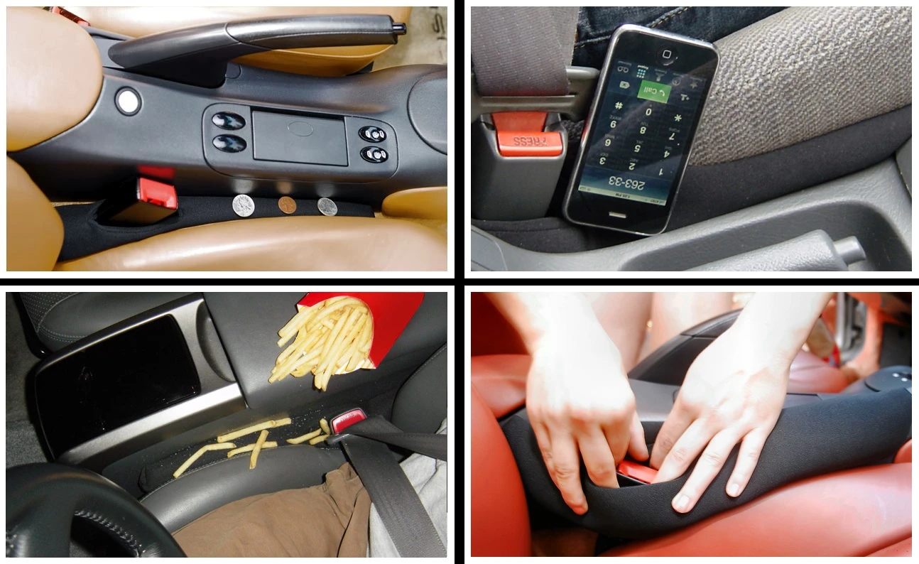 The Drop Stop is designed to keep objects from falling into the gap between the side of a car's seat cushion and the center console