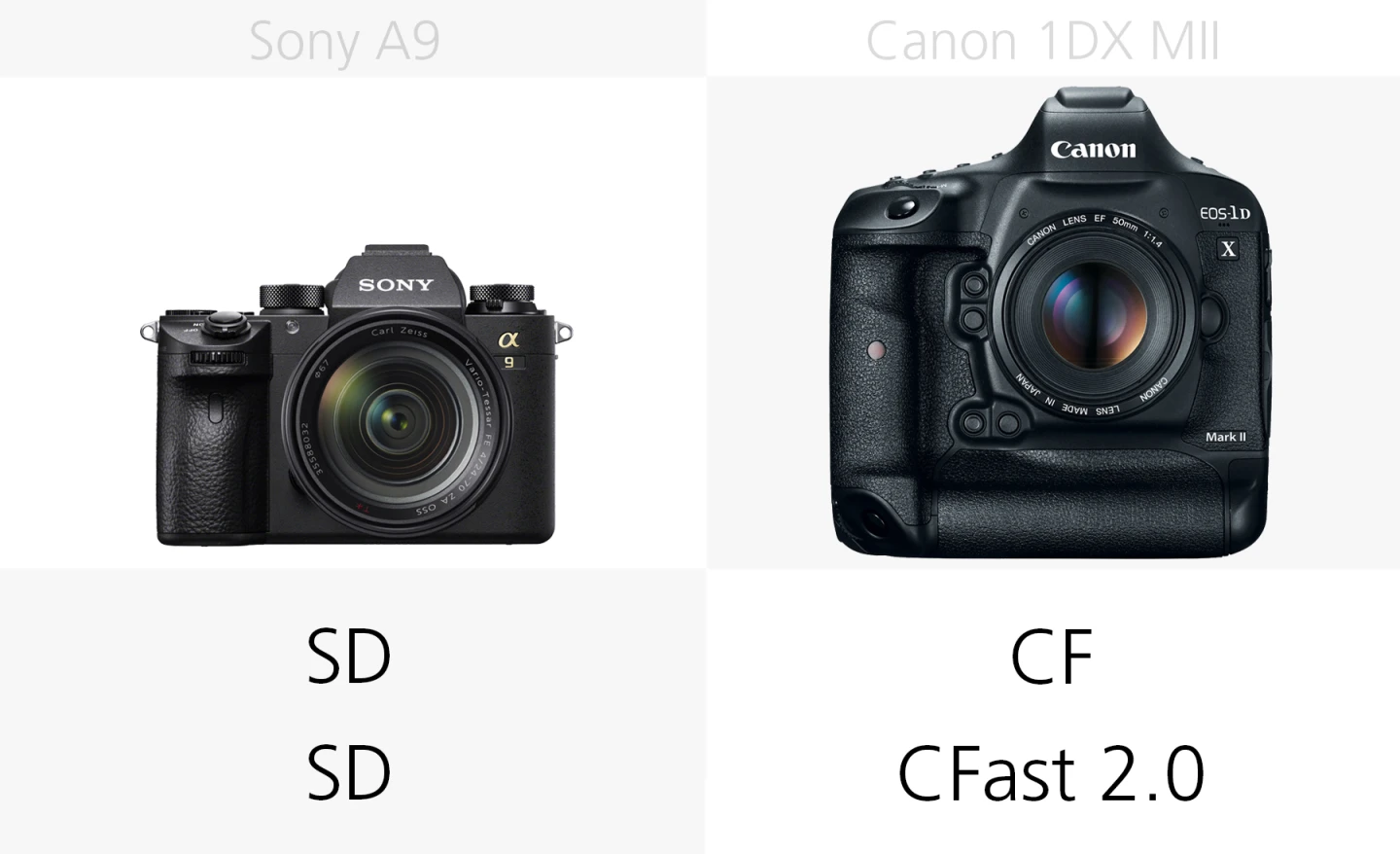 Comparing the storage media of the Sony A9 and Canon 1DX Mark II
